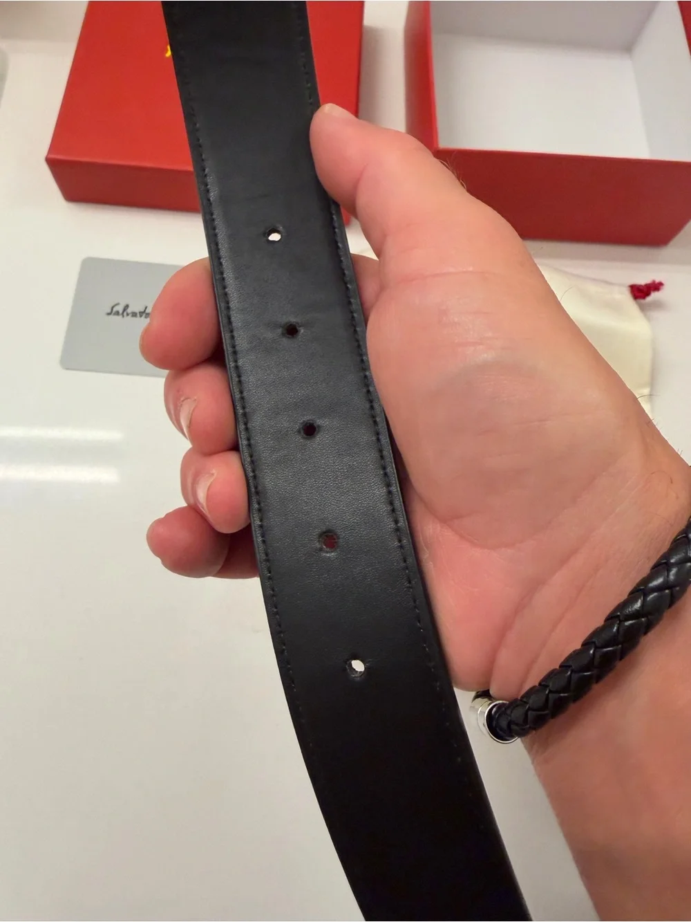 Salvatore Ferragamo Black Leather Belt with Gold Double Gancini Buckle